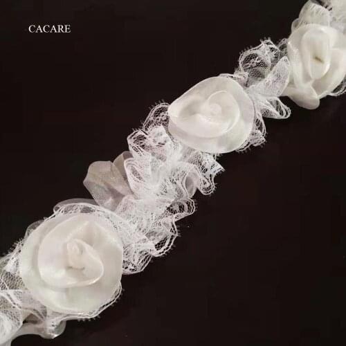 CACARE 8.5Yds. 3D Lace Trim Fabric White with Organza Fabric Flowers