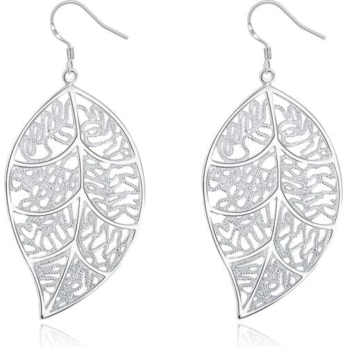 ZEMIOR Hanging Leaves Simple Earrings Silver Color Leaf Shape Pattern Earrings For Women Christmas Day Fashion Jewelry Gift