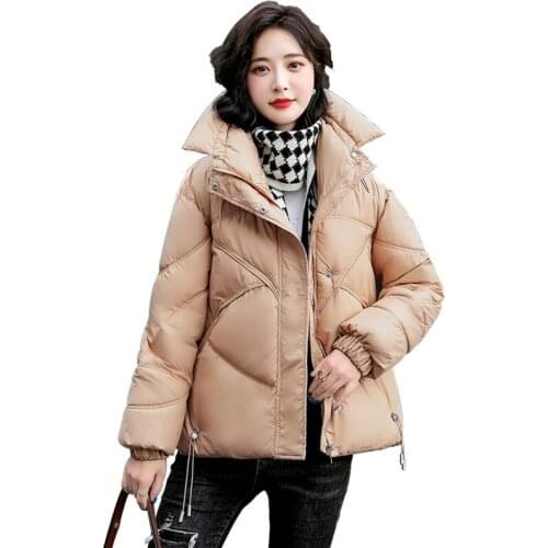 Women Winter Wide Lapel Insert Pocket Glossy Waterproof Bubble Coat Puffer Jacket Cotton Padded Parkas Warm Outwear