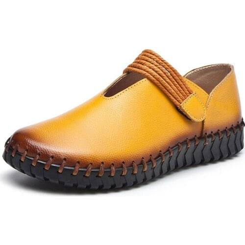 Plus Size Vintage Woman Flat Shoes Handmade Female Loafers Comfortable Round Toe Genuine Leather Shoes for Women Casual Shoes 43