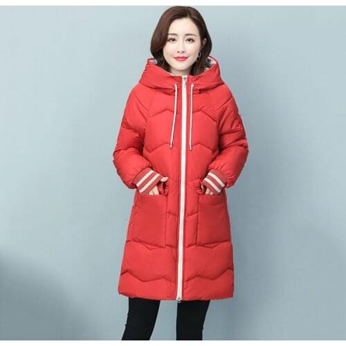 Womens 2020 Down Cotton Coat Korean Loose Winter Warmth Thickened Zipper Mid-Length Padded Coat Female Overcoat Mujer New Q365