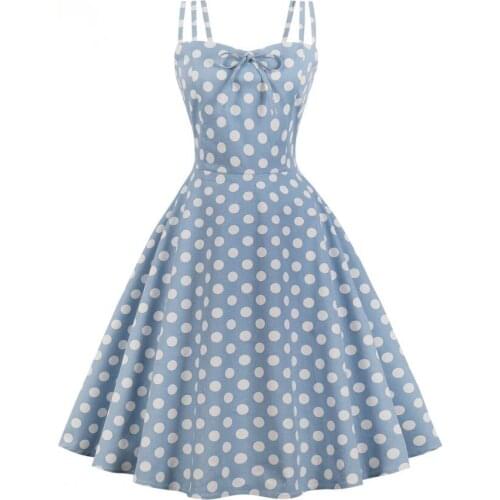 S-4XL Plus Size Women Vintage Dress Fashion Polka Dot Summer Dress Bowknot Zipper Sleeveless Dress Elegant Party Vestidos