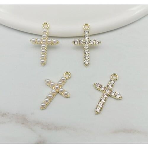 10pcs/pack Religious Corss Crystal Pearl Metal Charms Pendant for Earring DIY Jewelry Making