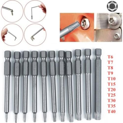 11x Magnetic Torx Screwdriver Drill Bit Set S2 Steel 1/4 Hex Shank Star Head