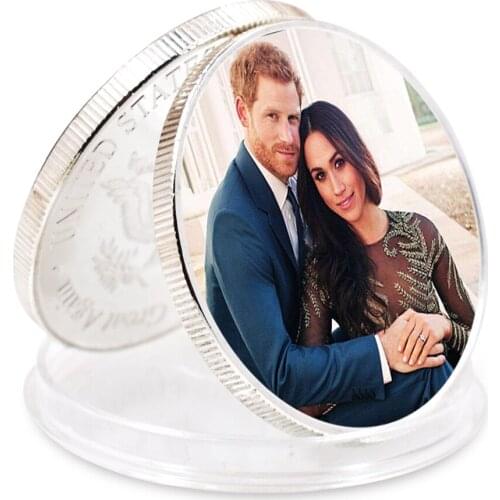 2021 New Year Gift Prince William and His Wife Sliver Plated Coin Art Ornament Business Gift Home Decor Collection