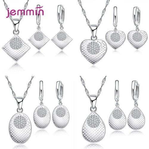 3pcs/set Jewelry Sets Women Elegant Big Oval Heart Cubic Zirconia Pendant Necklace Loops Hoop Earrings Geometric Jewelry Sets