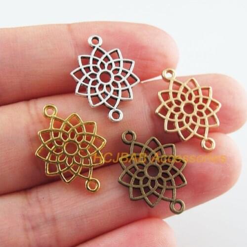 35Pcs Retro Tibetan Silver Tone Antiqued Gold Bronze KC Gold Tone Lotus Charms Connectors 14x20mm