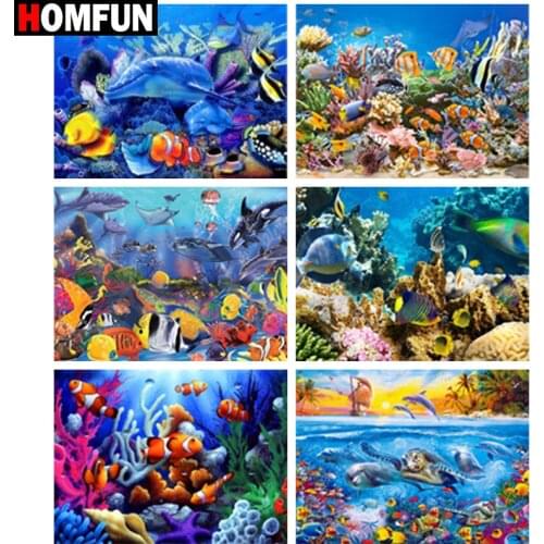 HOMFUN Full Square/Round Drill 5D DIY Diamond Painting "Dolphin ocean scenery" Embroidery Cross Stitch 5D Home Decor Gift