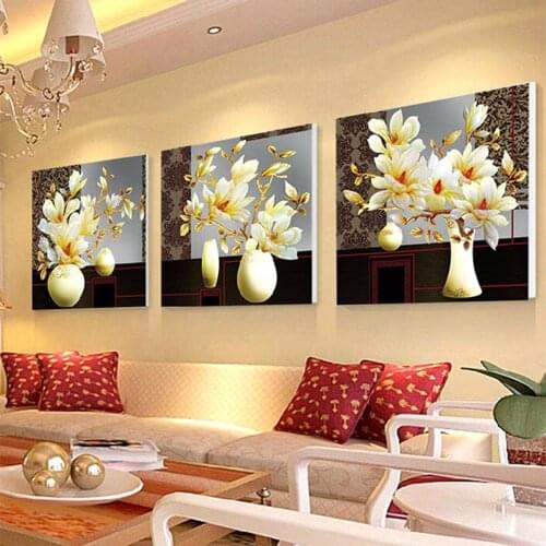 3D Full Square Diamond Painting Flowers Vase Pictures Needlework 5D Diamond Embroidery Rhinestones Cross Stitch Diy Craft