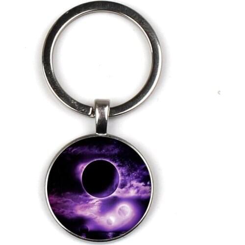 Purple Moon Glass Keychain Full Moon Keychain Space Moon Pendant Nebula Keychain Fashion Bag Keychain