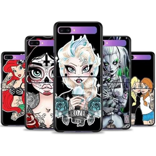 Cover For Samsung Galaxy Z Flip 6.7" Flip3 5G Black PC Hard Phone Case Segmented Protect Coque Tattoo Cartoon Princess