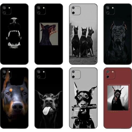 Black tpu Case For OPPO Realme C11 C20 C21 Case Back Cover Bumper Doberman animal dog