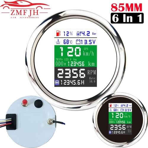 6 IN 1 Digital GPS Speedometer Odometer Tacho Meter Water Temperature Fuel Level Gauge with GPS Antenna for Boat Car Motorcycle