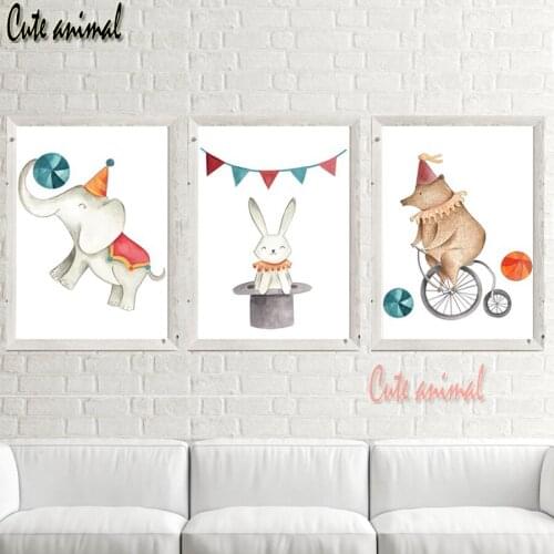 Circus Animals Bear Elephant Mouse 5D DIY Diamond Embroidery Cross Stitch 3 pcs Diamond Painting Childrens Bedroom Living Room