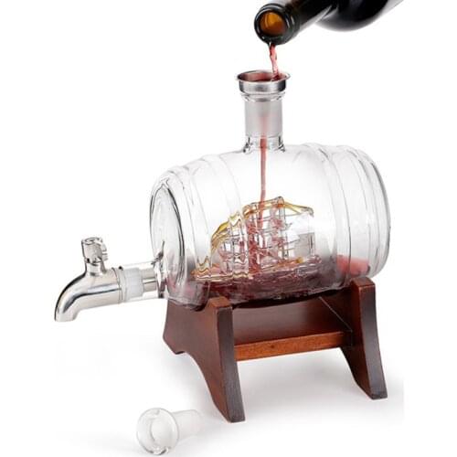 1000ml Wooden barrel shape bottle liquor bottles empty glass wine bottle for vodka and whisky