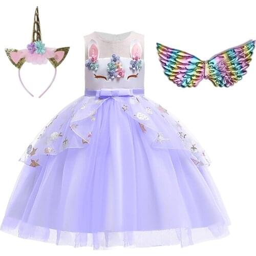 Kids Dresses for Girls Princess Dress Unicorn 3-piece Tutu Girls Dress Set Christmas Halloween Party Children Baby Clothes
