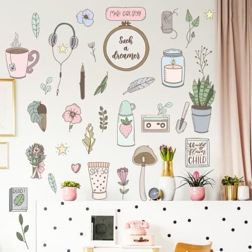DIY Ins Plant Wall Stickers Kitchen Sticker Wall Glass Tiles Refrigerator Decoration Stickers Art Small Fresh 50*35CM
