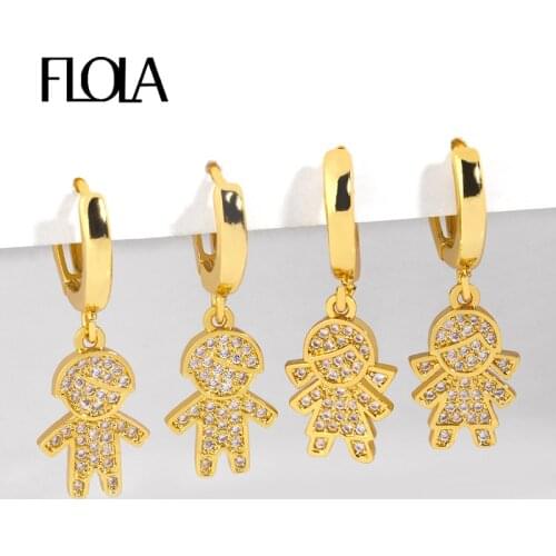 FLOLA Gold Filled Boys Girls Shape Couple Drop Earrings For Women CZ Pave Family Huggie Earrings Copper Zirconia Jewelry erst87