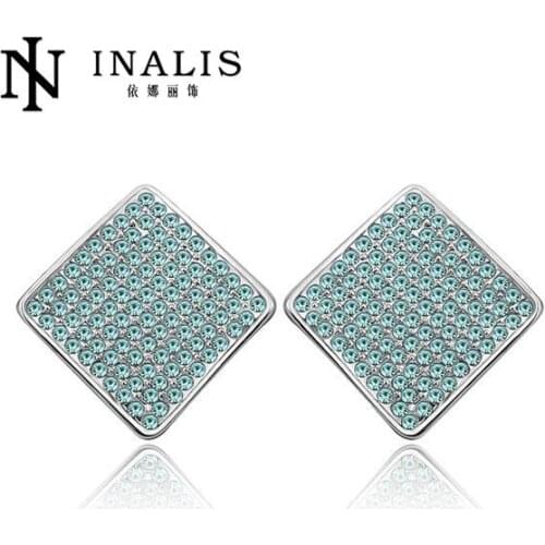 INALIS Korean Style Fashion Big Square Earrings Temperament Rhinestone Jewelry Austria Crystal Stud Earrings For Girl E830