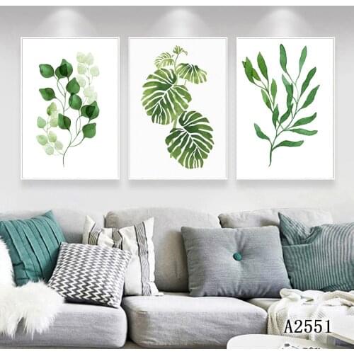 Modern Abstract Oil Painting Print on Canvas 3pcs Cartoon Green Leaves Canvas Printing Wall Art Picture Painting for Home Decor