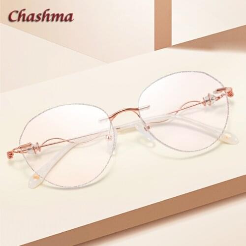 Round Transparent Glasses Women Eyeglasses Frames Rimless Prescription Glass Diamonds Anti Blue Ray Anti Resistance Lens