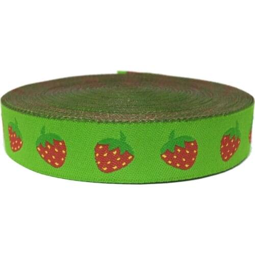 ZERZEEMOOY 5/8" 16MM 10yards/lots Green Background Strawberry Dog Collar Ribbon Woven Jacquard Ribbon