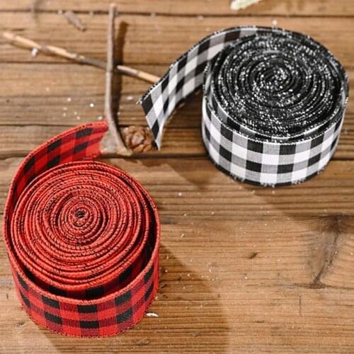 Ribbon Imitation Hemp Ribbon Wire Wire Edge Linen Ribbon Christmas Decoration Red and White Snowflake Plaid Ribbon 2 M/Roll