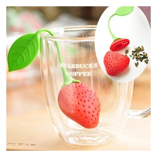 HOT 100 pcs/lot Silicone Strawberry Design Loose Tea Leaf Strainer Herbal Spice Infuser Filter Tools 2015 New DHL free shipping