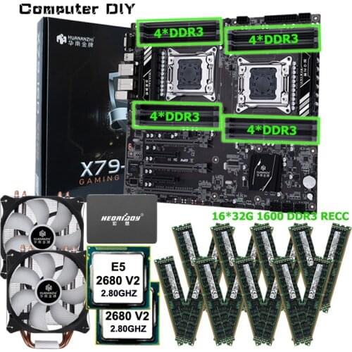 HUANANZHI X79-16D dual X79 motherboard with dual xeon CPU E5 2680 V2 dual CPU cooler 240G SATA SSD memory 256G(16*16G) 1866 RECC
