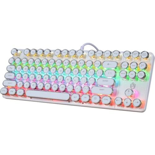 Punk Mechanical Keyboard USB Wired Round Retro Keycap Gaming Metal Keyboards 87 Keys Computer PC Keypad