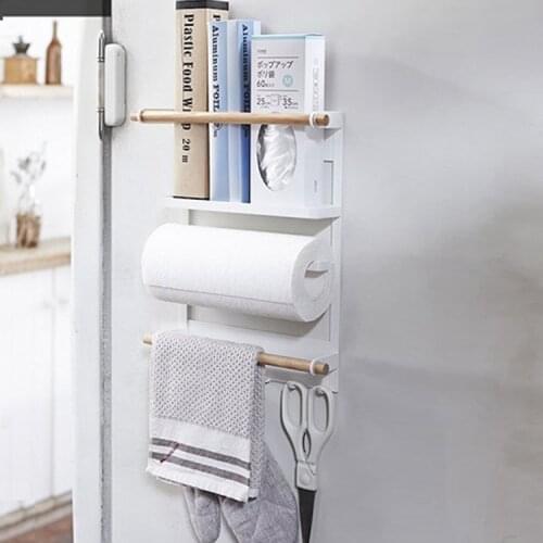 There-layer Refrigerator Paper Towel Wall Mounted Cutlery Sundries Iron Hook Kitchen Bathroom Metal Storage Rack Holders Shelf