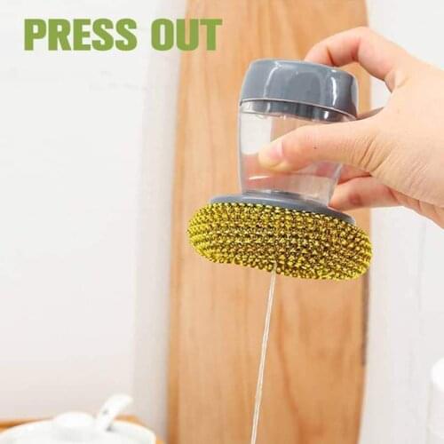 Multifunctional Pressing Cleaning Brush Built-in Liquid Storage Tank Kitchen Dishwashing Pot Brush