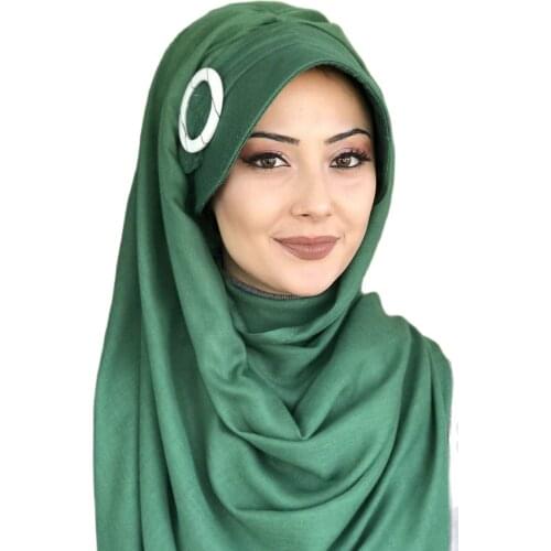 New Fashion 2021 Muslim Hijab Islamic Clothing Turban Spring Summer Season Foulard Scarf Bone Emerald Green Womans Hat Shawl