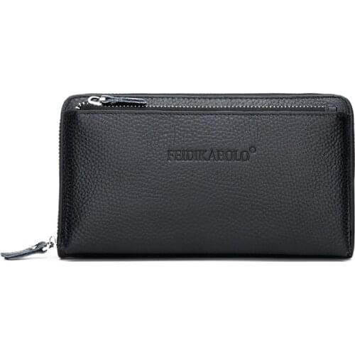 Genuine Leather Mens Day Clutch Big Capacity Business Handbag Male Zip Long Wallet Phone Case Man Bag