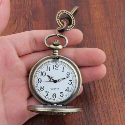 Buyee Brass Keyring Large Size Bronze Pocket Watch with Cowhide Rope Key chain for Men Women Wild Outing Keychain for Old Men