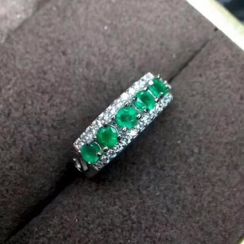 Natural green emerald gemstone ring in 925 sterling silver fine jewelry for women ,Real zambia emerald Ring with box