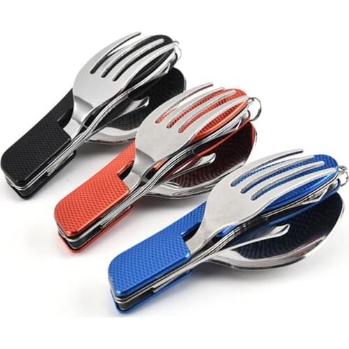 New Arrivals Folding Portable Stainless Steel Cutlery Knife Fork Spoon Outdoor Sports Camping Picnic Traveling Tableware Kits