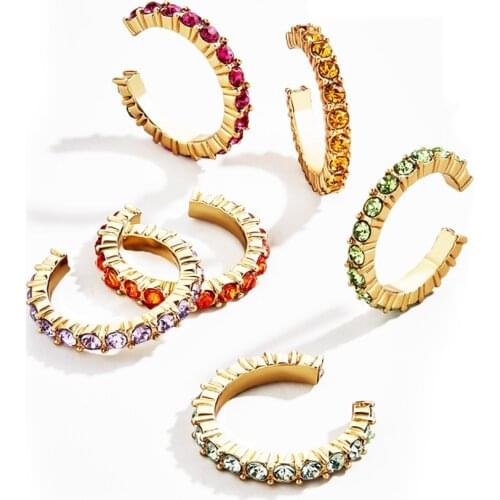 The New Ear Bone Clip Earrings C-shaped Fashion Exaggerated Alloy Diamond Multicolor Combination Set Small Earrings