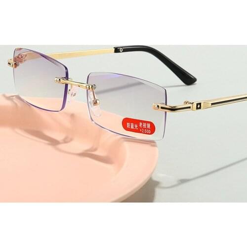 Luxury Diamond Cutting Ultralight Reading Glasses Women Men Rimless High Quality Frame Anti Blu Ray Fashion +1 +1.5 to +4