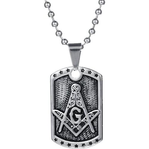 WholeSale 12pcs/lot Titanium Stainless Steel Freemason Masonic Freemasonry Mens dog tag pendant & necklace chain 50cm Vintage