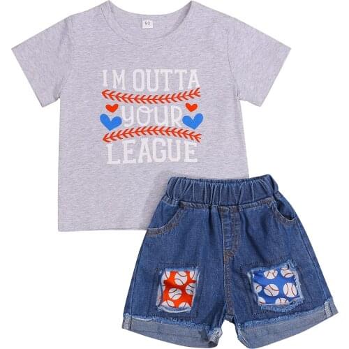 1-6Y Summer Fashion Toddlers Kids Baby Girls Letter Print Short Sleeve t shirts+Denim Shorts 2pcs Children Clothing Outfits