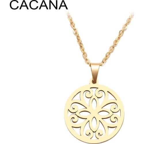CACANA Stainless Steel Necklace For Women Man Exquisite Openwork Pattern Gold Silver Color Pendant Necklace Engagement Jewelry