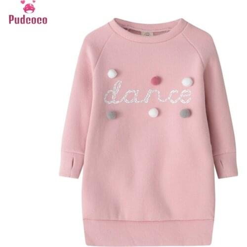 Pudcoco Kids Baby Girl Dresses Warm Fall Winter Dress Plush Ball Long Sleeve Mini Stright Dresses Party Princess Dress Clothes