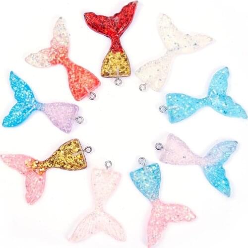 20pcs Mixed Color Resin Pendants with Glitter Powder Mermaid Tail Shape for DIY Jewelry Making Accessories