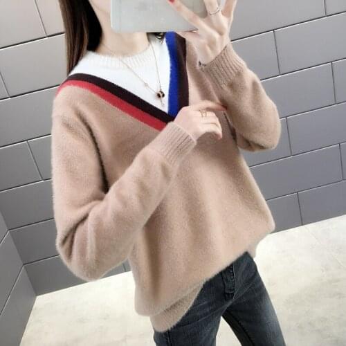 Room 154982, row 5, No. 6] new mink like V-shaped round neck Pullover