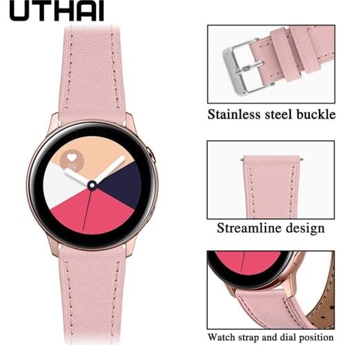 UTHAI P96 20mm 22mm Genuine leather watchband For Samsung Galaxy Watch 42MM 46mm Active 2 Watch Strap For Huawei GT 1