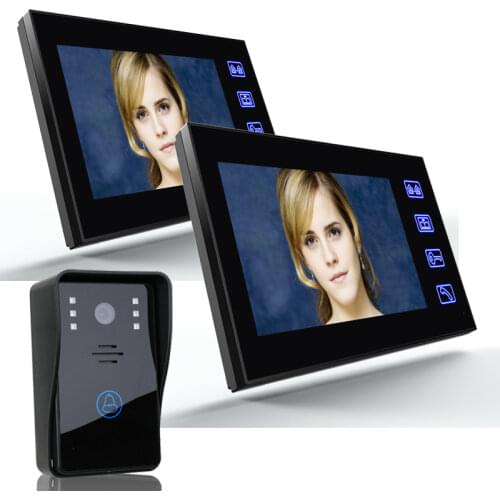 Free Shipping!ENNIO 7" Video Door Phone Intercom Doorbell with 1pcs 1000TVL Outdoor Security CCTV Camera + 2pcs Indoor Monitor