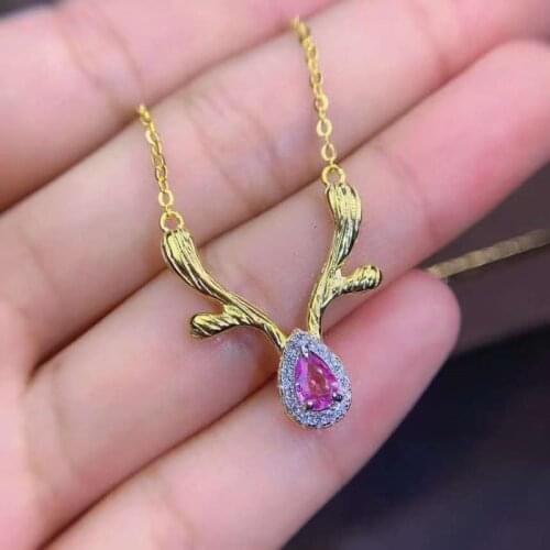 Animal Pink Sapphire Clavicle Chain For Women Party S925 sterling silver Fine Jewelry Elegant Real Gemstones Certificated Gifts
