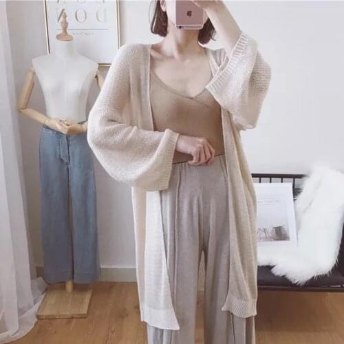 2021 Spring Summer Women Midi Long Thin Sun Protection Jacket Casual Loose Knitted Cardigans Female Air Conditioner Coat Beach