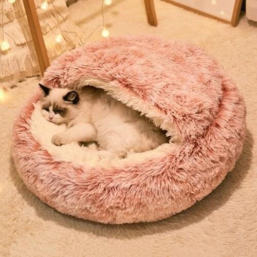 Winter Soft Warm Cat Bed Pet Cat Long Plush Round House Pet Dog Bed For Small Dogs Cat Nest 2 In 1 Pet Bed Cushion Sleeping Sofa